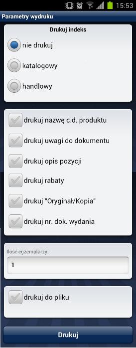 interesujący wydruk: Następnie określamy specyficzne dla danego wydruku parametry. Ustawienia będą zapamiętane dla kolejnych wydruków.