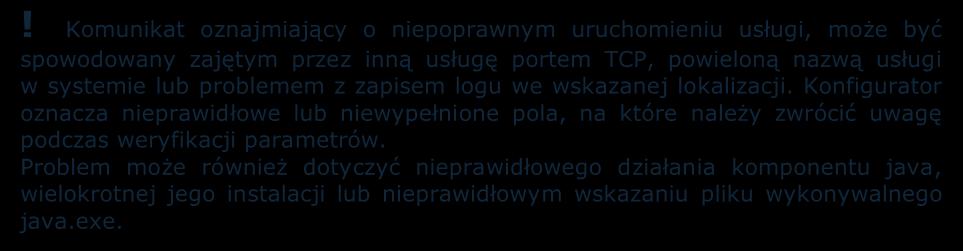 lokalizacji. Konfigurator oznacza nieprawidłowe lub niewypełnione pola, na które należy zwrócić uwagę podczas weryfikacji parametrów.