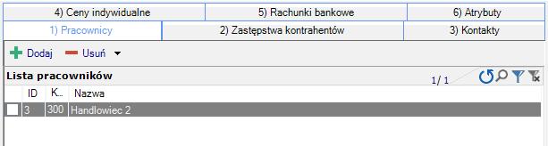 Kontrahenci informacje szczegółowe Zakładka Pracownicy Lista pracowników mobilnych przypisanych do danego klienta.