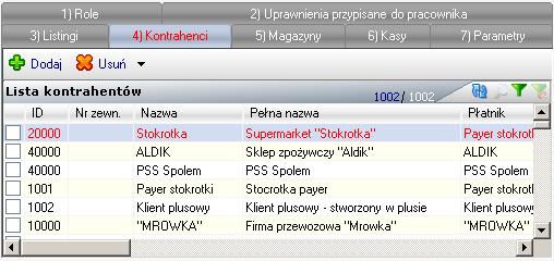 Zakładka Kontrahenci Zakładka służy do przypisania pracownikowi kontrahentów, z którymi ma współpracować. Bez takiego przypisania nie będzie możliwa praca w systemie mobilnym. Rysunek 9.