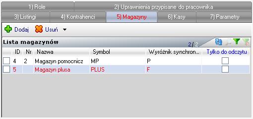 Możemy również zaznaczyć magazyny tylko do odczytu, wtedy nie będzie możliwe wystawianie dokumentów z takiego magazynu a jedynie podgląd stanów i cenników.