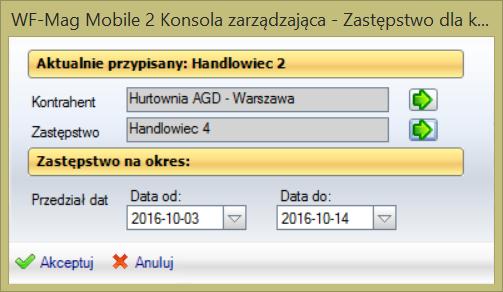 do niego przypisani. W przypadku oznaczenia kontrahentów już przypisanych do zastępującego handlowca, wybór zostanie automatycznie ograniczony.