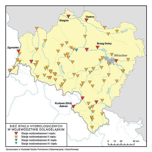 7. Mapy lokalizacji wodowskazowych w województwach Stacje wodowskazowe w województwie dolnośląskim (stan na 30 czerwca 2015 r.