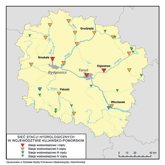 Stacje wodowskazowe w województwie kujawsko-pomorskim (stan na 30 czerwca 2015 r.) Nazwa Nazwa Popowo jez. Gopło (Noteć) II Lipno Mień IV Kruszwica jez.