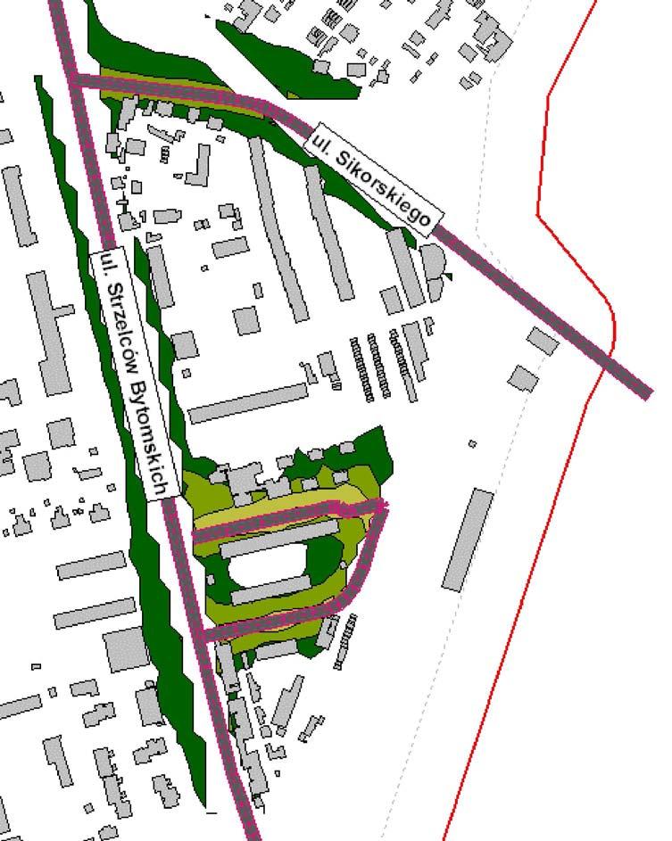 Ul. Strzelców Bytomskich w rejonie skrzyżowania z ul. Sikorskiego oraz ul.