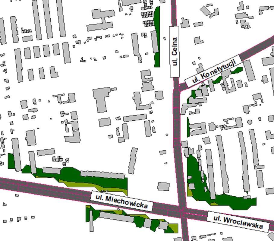 Rejon skrzyżowania ulic Wrocławskiej, Miechowickiej i Konstytucji oraz Celnej i Konstytucji.