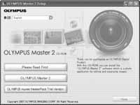 Windows 1 Włóż płytę CD-ROM do napędu CD-ROM. Zostanie wyświetlony ekran instalacyjny oprogramowania OLYMPUS Master.