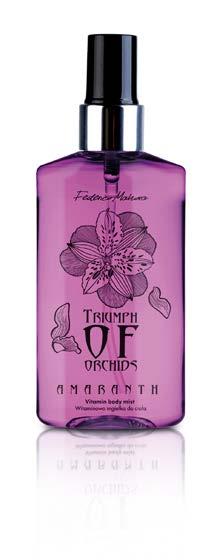 TRIUMPH OF ORCHIDS WITAMINOWA MGIEŁKA DO CIAŁA VITAMIN BODY MIST otula ciało kwiatowym zapachem nawilża i pielęgnuje, poprawia kondycję skóry zapewnia komfort, zapach dodaje energii, orzeźwia