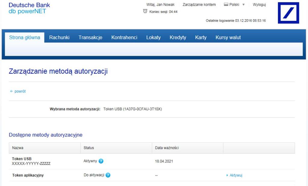 System wyświetli formatkę Aktywacja Tokena aplikacyjnego.