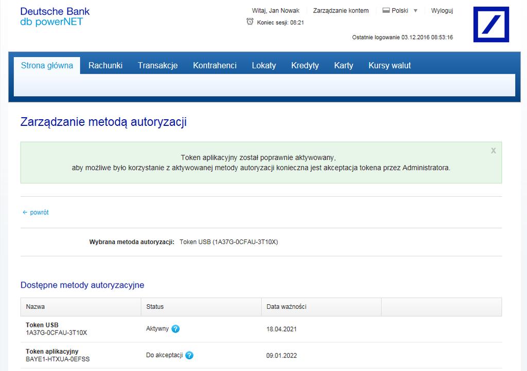 (Jeżeli aktywację Tokena aplikacyjnego wykonuje Administrator to akceptację wykonuje przy użyciu własnej aktywnej metody autoryzacji).