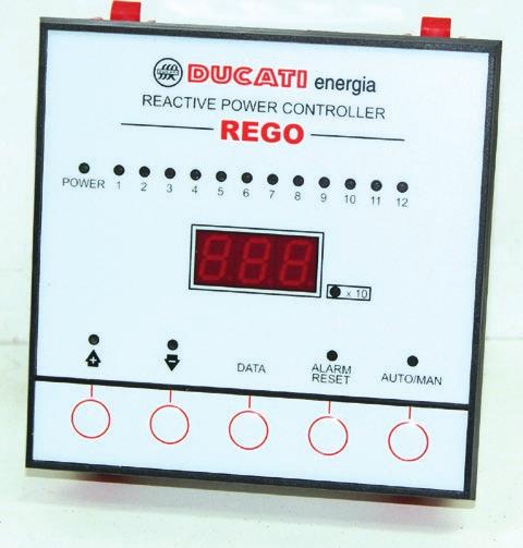 KOMPENSACJA MOCY BIERNEJ REGULATORY MOCY TYPU REGO 380 6,2 W -20 O +60 RMS IP C 54 O C REGULATOR typu REGO został zaprojektowany tak aby kontrolował i regulował sekcje kondensatorów.