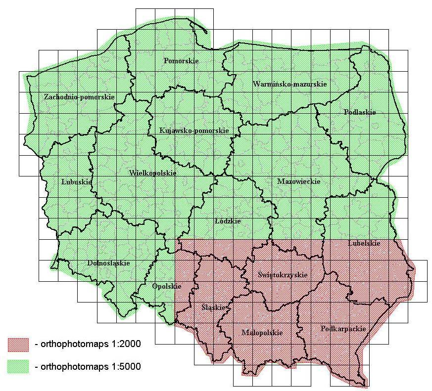 Standard I ortofotomapa czarno biała o rozdzielczości 0.5 m Standard II ortofotomapa czarno biała o rozdzielczości 0.