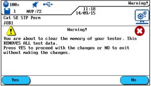 VEMCO SP. Z O.O. - INSTRUKCJA OBSŁUGI TESTERA KABLI LANTEK III 29 4.11. Kasowanie pamięci Użyj tej opcji, aby całkowicie wyczyścić pamięć miernika ze wszystkich testów. UWAGA!