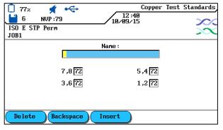 7. Zaakceptuj zmiany przy użyciu miękkiego klawisza ( Zapisz ). Tester powróci do ekranu tworzenia nowego typu kabla. 6.18.2.