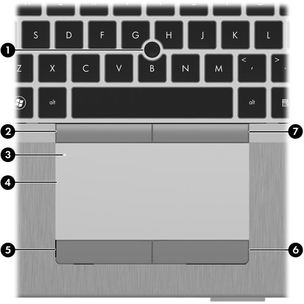 2 Poznawanie komputera Część górna Płytka dotykowa TouchPad Wygląd komputera może się nieznacznie różnić od przedstawionego na ilustracji w tej części.