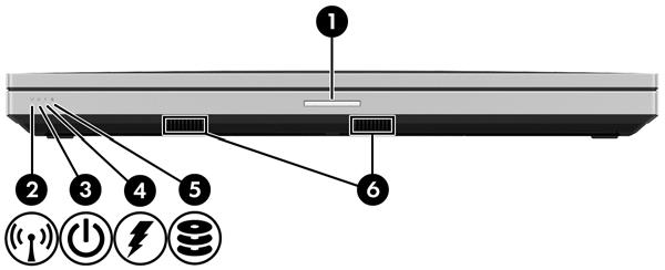 Przód UWAGA: części. Wygląd komputera może się nieznacznie różnić od przedstawionego na ilustracji w tej Element Opis (1) Zatrzask zwalniający wyświetlacz Umożliwia otwarcie komputera.