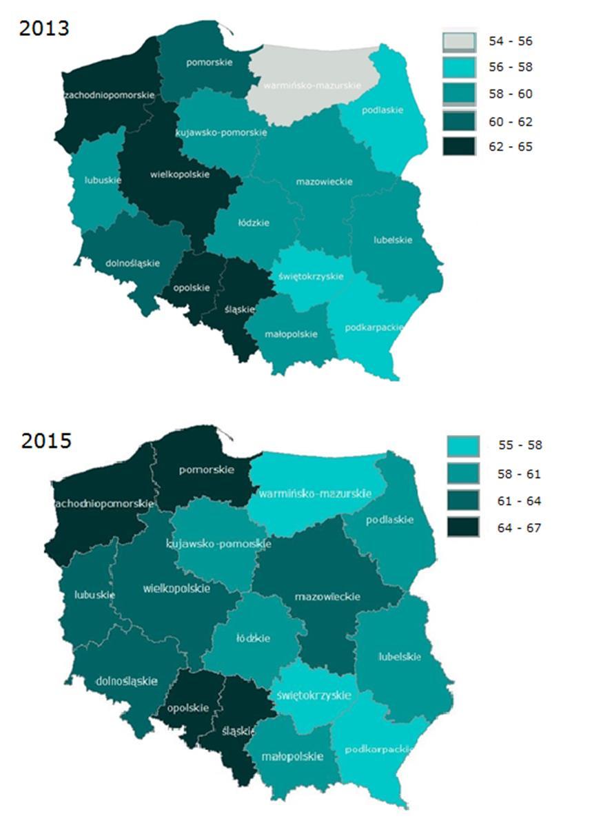 NIEZALEŻNE FUNKCJONOWANIE W edycji II (2014, dla wyliczeń 2013) najwyższe wskaźniki dla tego obszaru zanotowano dla województw: śląskiego, opolskiego i zachodniopomorskiego.