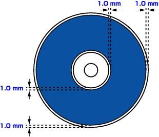 Obszar wydruku Strona 324 z 455 Podręcznik zaawansowany > Drukowanie na dyskach DVD/CD > Drukowanie na dyskach DVD/CD po stronie etykiety > Obszar wydruku Obszar wydruku Dyski DVD/CD