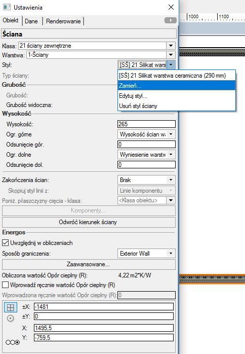 Każdy typ ściany możemy zmienić już po narysowaniu.