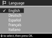 J zyk Naci ni cie OK, gdy zaznaczona jest opcja Language (J zyk) w menu Setup (Ustawienia), powoduje pokazanie podmenu Language (J zyk).