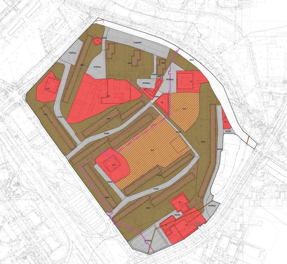 Projekt mpzp Osiedle Lecha część B - PARAMETRY ZABUDOWY USTALENIA DLA TERENÓW MW: 1. Dopuszczenie lokalizacji usług w parterze i kondygnacji podziemnej lub na ostatniej kondygnacji 1.