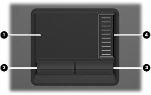 1 Korzystanie z płytki dotykowej Na poniższej ilustracji oraz w tabeli przedstawiono płytkę dotykową TouchPad komputera.