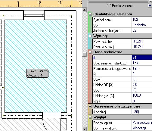 Lekcja 3: Instal-therm 4 HC + Instal-OZC 4 2. Uzupełniamy dane wszystkich pomieszczeń i te same operacje wykonujemy na kondygnacji Piętro.