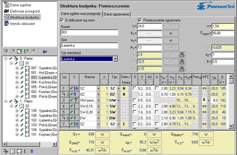 Lekcja 3: Instal-therm 4 HC + Instal-OZC 4 2. Program automatycznie po każdej modyfikacji danych przeprowadza obliczenia i ich wyniki widoczne są na poziomie pomieszczeń, w dolnej części okna. 3. Zapisujemy projekt i zamykamy program.