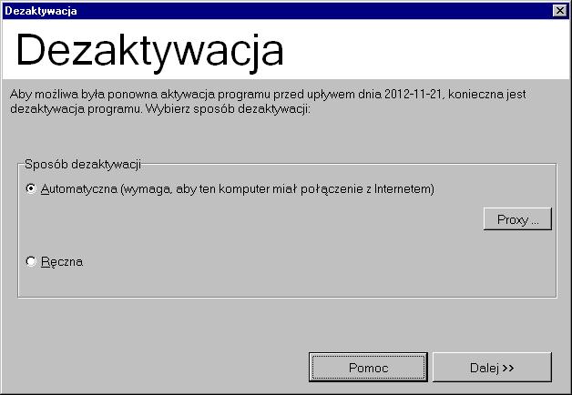 Aktywacja A.5.2. Aktywacja ręczna przy użyciu faksu 1. W oknie aktywacji ręcznej klikamy przycisk Drukuj program poprosi o numer faksu i wydrukuje formularz aktywacji na dostępnej drukarce.