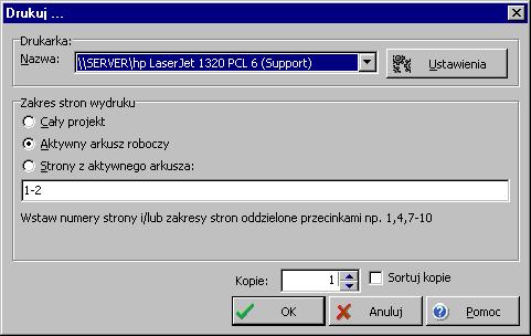 Lekcja 6: Instal-san 4 T 5. Drukujemy projekt wywołując okno wydruku kombinacją klawiszy Ctrl+P. W oknie wydruku mamy możliwość wybrania zakresu drukowanych stron. 6. W podobny sposób drukujemy pozostałe arkusze 7.