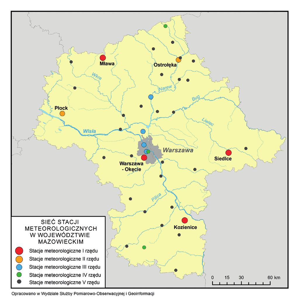 Stacje meteorologiczne w województwie mazowieckim (stan na 30 czerwca 2015 r.