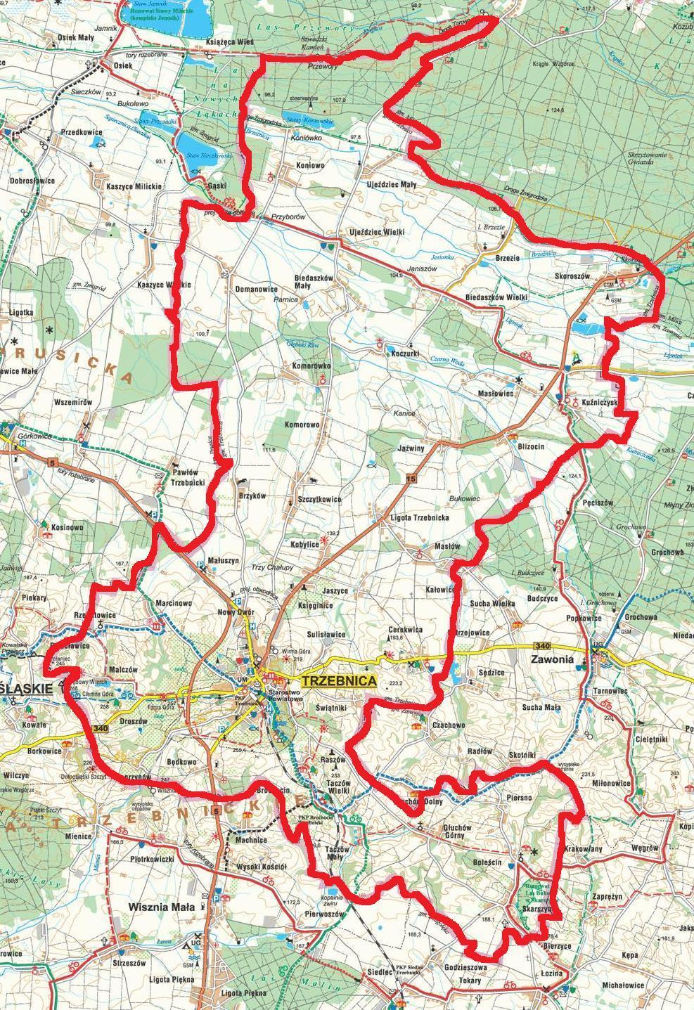 Taczów Mały Mapa 4 Gmina Trzebnica z zaznaczeniem miejscowości