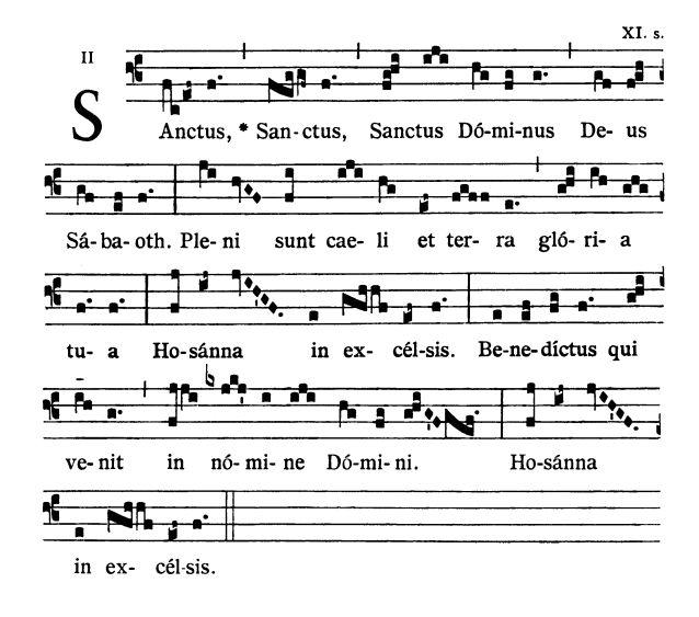 (Święty, Święty, Święty...) Sanctus Sanctus Sanctus, Sanctus, Sanctus Dóminus, Deus Sábaoth. Pleni sunt coeli et terra glória tua. Hosánna in excélsis. Benedíctus, qui venit in nómine Dómini.