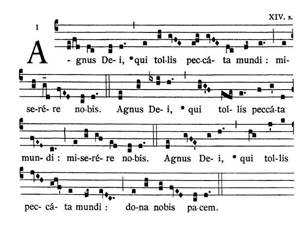 (Baranku Boży) Agnus Dei Agnus Dei Agnus Dei, qui tollis peccáta mundi: miserére nobis. Agnus Dei, qui tollis peccáta mundi: miserére nobis. Agnus Dei, qui tollis peccáta mundi: dona nobis pacem.