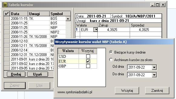 Uruchomienie dodatku Dodatek uruchamia si z pozycji Kartoteki -> Waluty -> Kursy, a nast pnie Drukowanie -> 'Aktualizuj kursy NBP (BLOT)'.