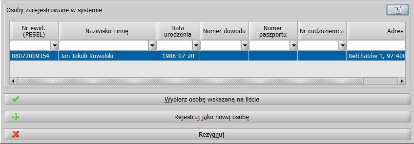 Jeśli właściwa osoba znajduje się na liście, to należy się ustawić na niej i wybrać przycisk Wybierz osobę wskazaną na liście.