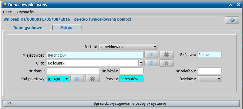 Po wskazaniu osoby, pojawi się ona na oknie wniosku.