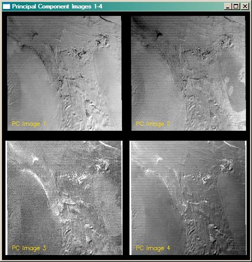 PCA W przypadku danych z satelity Landsat pierwszy kanał PC zazwyczaj niesie najwięcej informacji o topografii terenu.