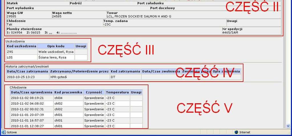 Karta kontenera jest podzielona na 4 części (rys. 11): 1.