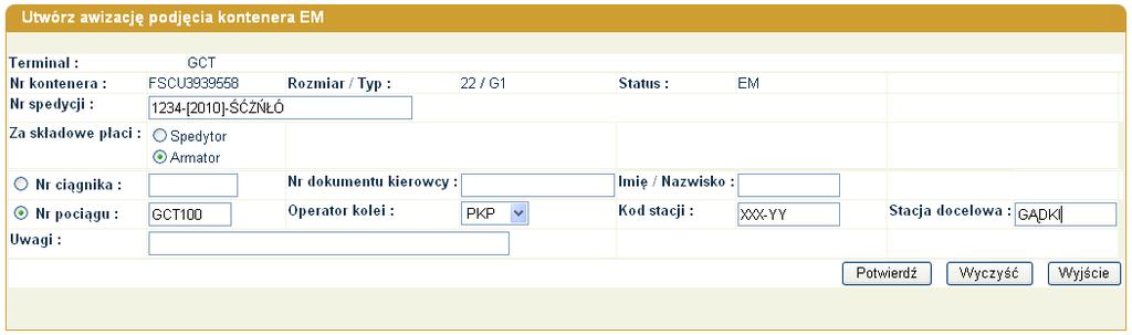 rodzaju kontenera EM (rys. 35 i 36). Rys. 35. Podjęcie bez nominacji. Rys. 36. Podjęcie na podstawie nominacji.