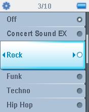 5.2 Ustawienia dźwięku Ustawienie odtwarzacza na odtwarzanie utworów z różnymi ustawieniami korektora. 2 1 1 W menu głównym wybierz opcje > Ustawienia dźwięku.