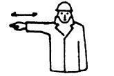 21. Maszyny i inne urządzenia techniczne oraz narzędzia pracy Znaczenie sygnału Opis sygnału Ilustracja RUCH W PRAWO OD SYGNALISTY Prawa ręka wyciągnięta poziomo z dłonią zwróconą wewnętrzną