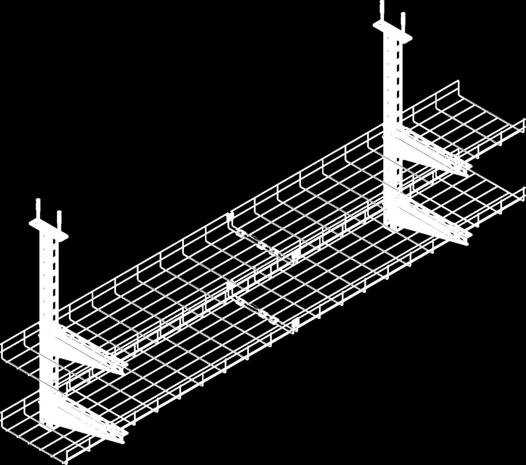 System E-, E-90 Przykład konstrukcji ponadnormatywnej do ułożenia przewodów na korytku siatkowym typu sufit bez użycia odciągu z pręta gwintowanego 9 Konstrukcja bez pręta gwintowanego Szerokość