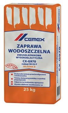 Zaprawa wodoszczelna dwuskładnikowa wysokoelastyczna Powłokę można obciążać (ruch pieszy i przyklejanie płytek) nie wcześniej niż po 24 godzinach, a w przypadku działania wody pod ciśnieniem nie