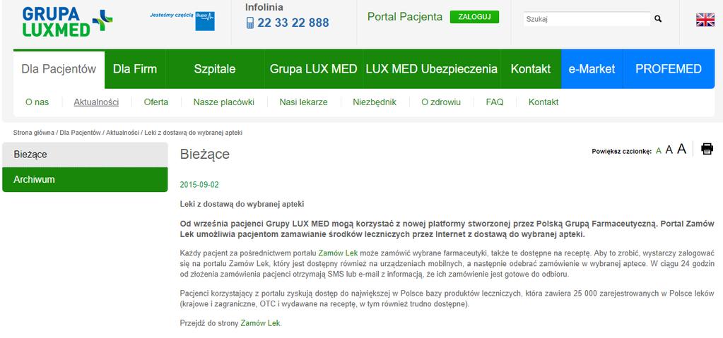 [16/37] Apteki internetowe Rysunek 31. Strona główna www.luxmed.