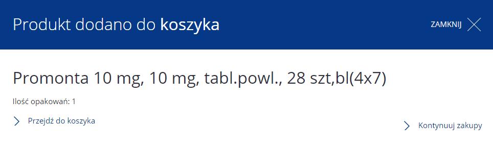 [25/37] Apteki internetowe Rysunek 50. Informacja o dodaniu leku do koszyka zamówień Przechodzimy do okna Finalizuj zamówienie.