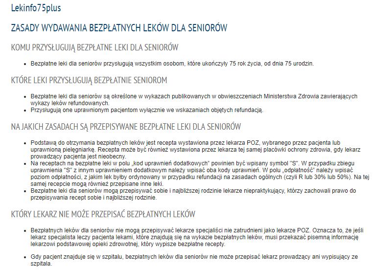 [6/37] Apteki internetowe Rysunek 11. Zasady wydawania leków dla seniora Klikając drugą z opcji przechodzimy do listy wszystkich leków. Otrzymamy tu alfabetyczny spis wszystkich leków dla seniora.