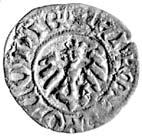 , Beyer zalicza tego brakteata do monet mazowieckich III 100,- Kazimierz Wielki 1333-1370 *55. denar, Aw: G owa w koronie na wprost i napis..egis.