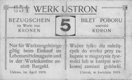 Ustroƒ- bilet poboru wartoêci 10 halerzy (styczeƒ 1920), stempel Pf, Jab.