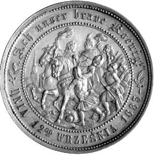 Popiersie króla w koronie i zbroi w prawo, wokó napis: IOANNES III REX POLONIAE MAGNVS DVX